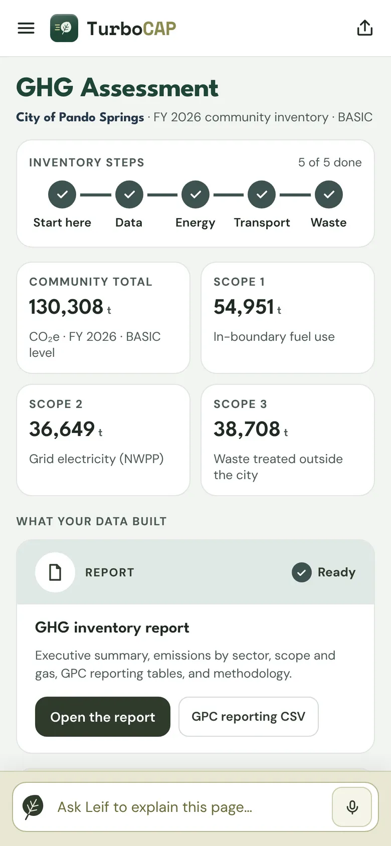 GHG Assessment, on a phone